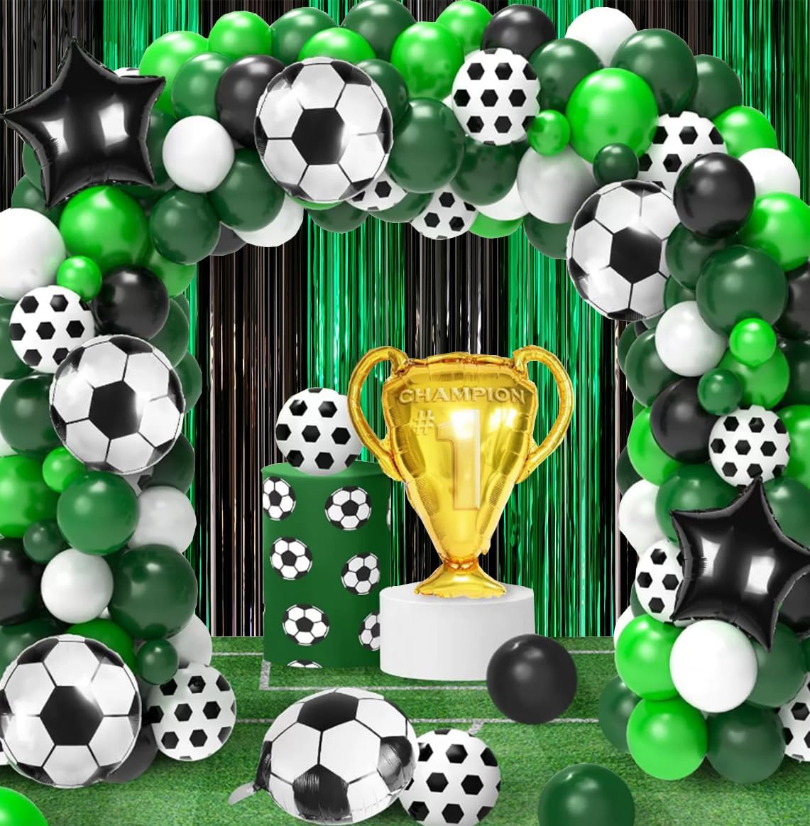 2 Pack 3.3x6.6ft Black Green Metallic Tinsel Foil Fringe Backdrop Window Door Streamers Birthday St Patrick's Day Halloween Bachelorette Graduation Video Game Hawaiian Jungle New Year Party Decoration - Image 5