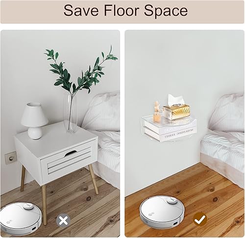 Miniatura 7 de HMYHUM Juego de 2 mesitas de noche flotantes de acrílico, mesa de noche montada en la pared para dormitorio, colgar, carga de 8 libras, 10.5