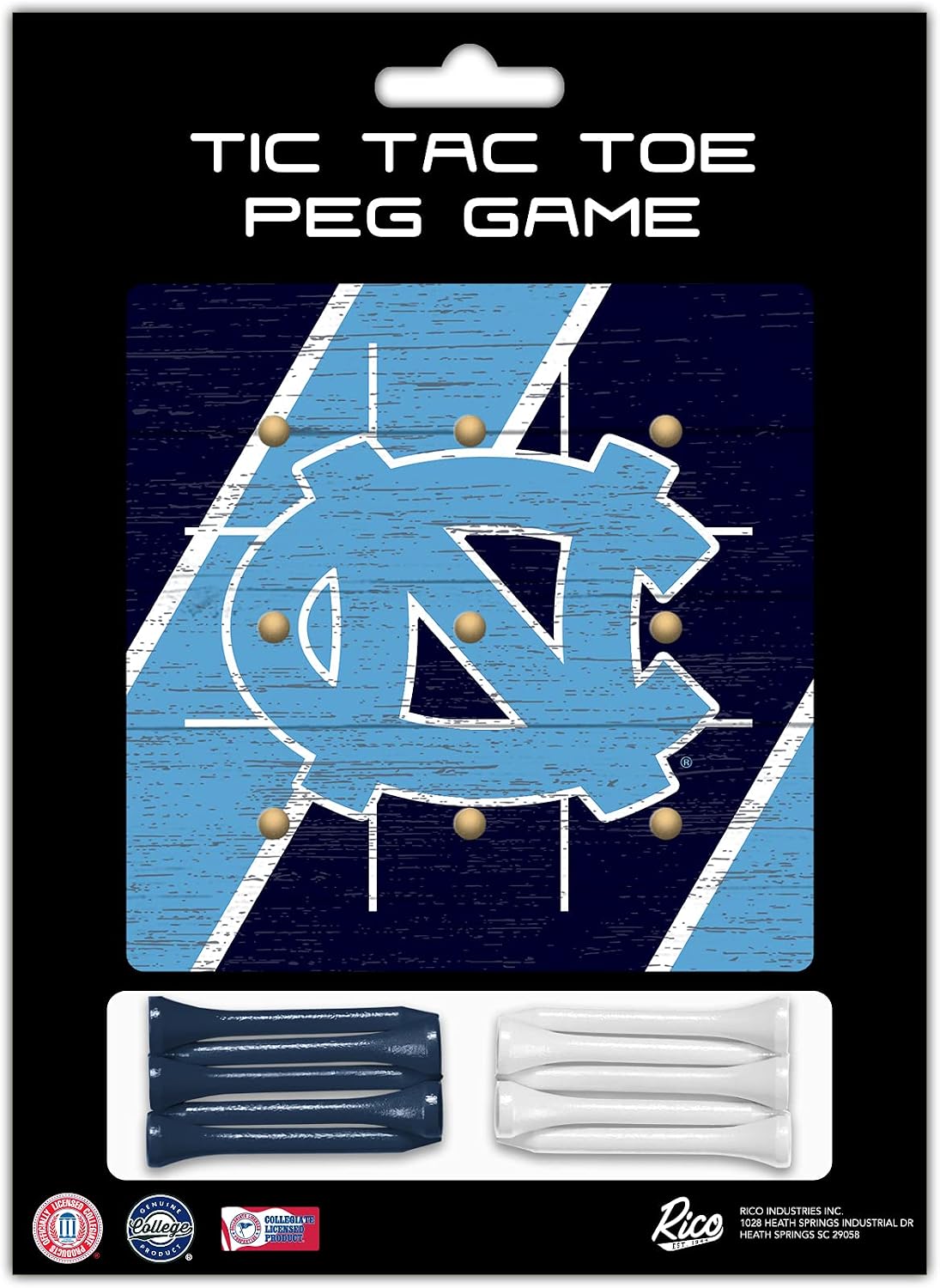 NCAA Rico Industries Peg Tic Tac Toe Game 4.25" x 4.25" Wooden Travel Sized Tic Tac Toe Game - Toy Peg Games - Family Fun
