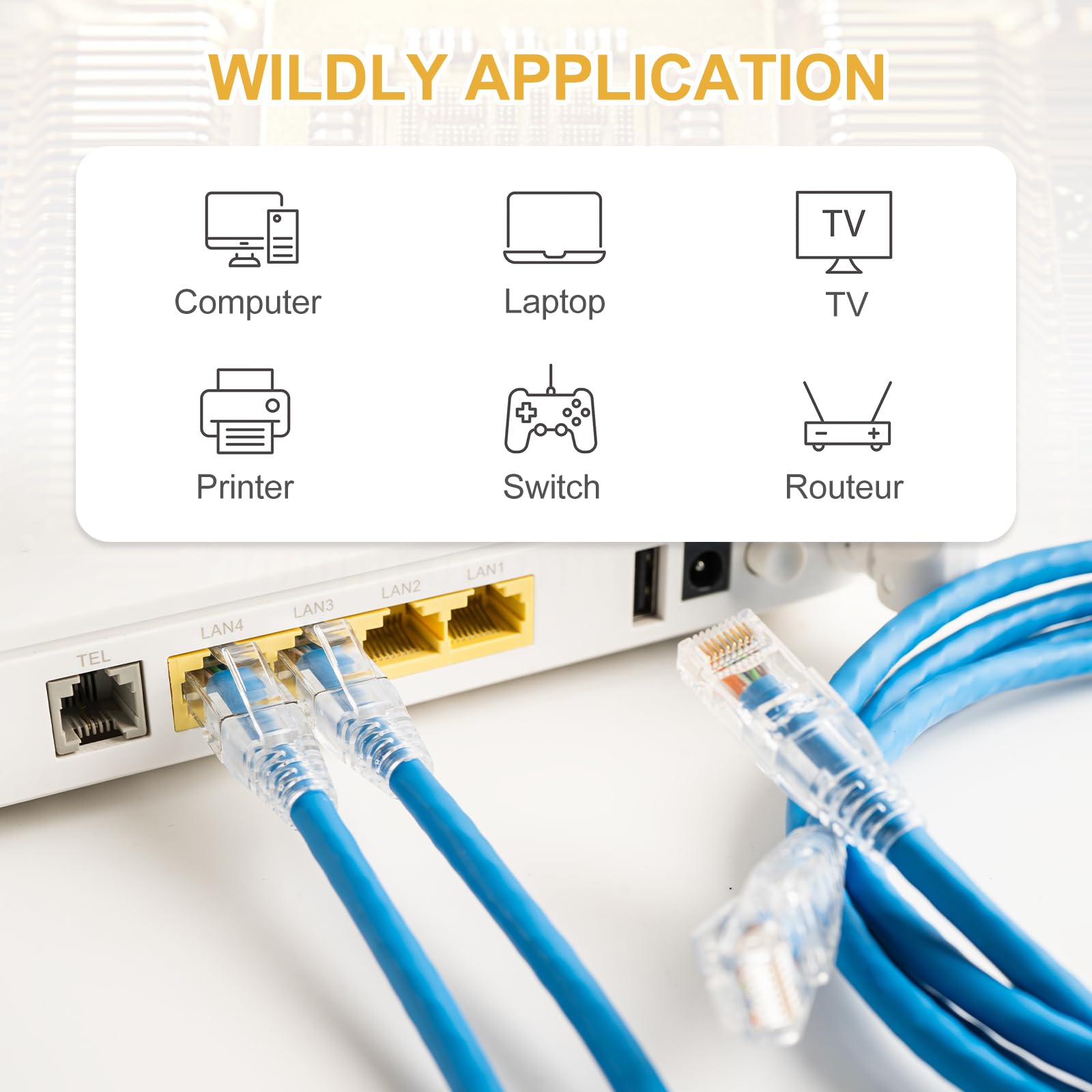 MECCANIXITY 100 connettori RJ45 Cat6, connettori RJ45, 8P8C, placcati in oro, con 100 connettori blu per cavi Ethernet UTP solidi o intrecciati, 1,1 mm