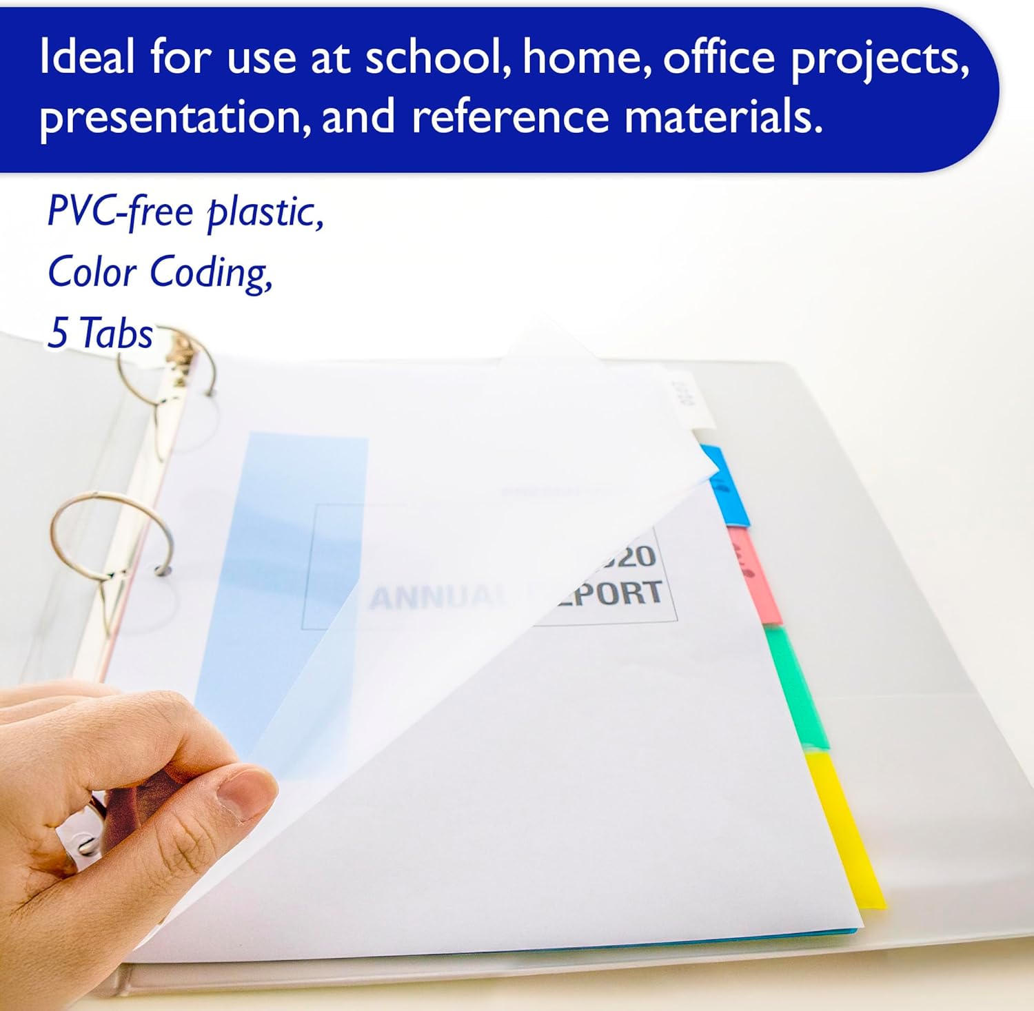 BAZIC Products Binder Dividers w/ 5 Insertable Color Tabs, 11 Hole Punch Plastic Index Divider with Tab for 3 Ring Binders (5/Pack), 24-Packs
