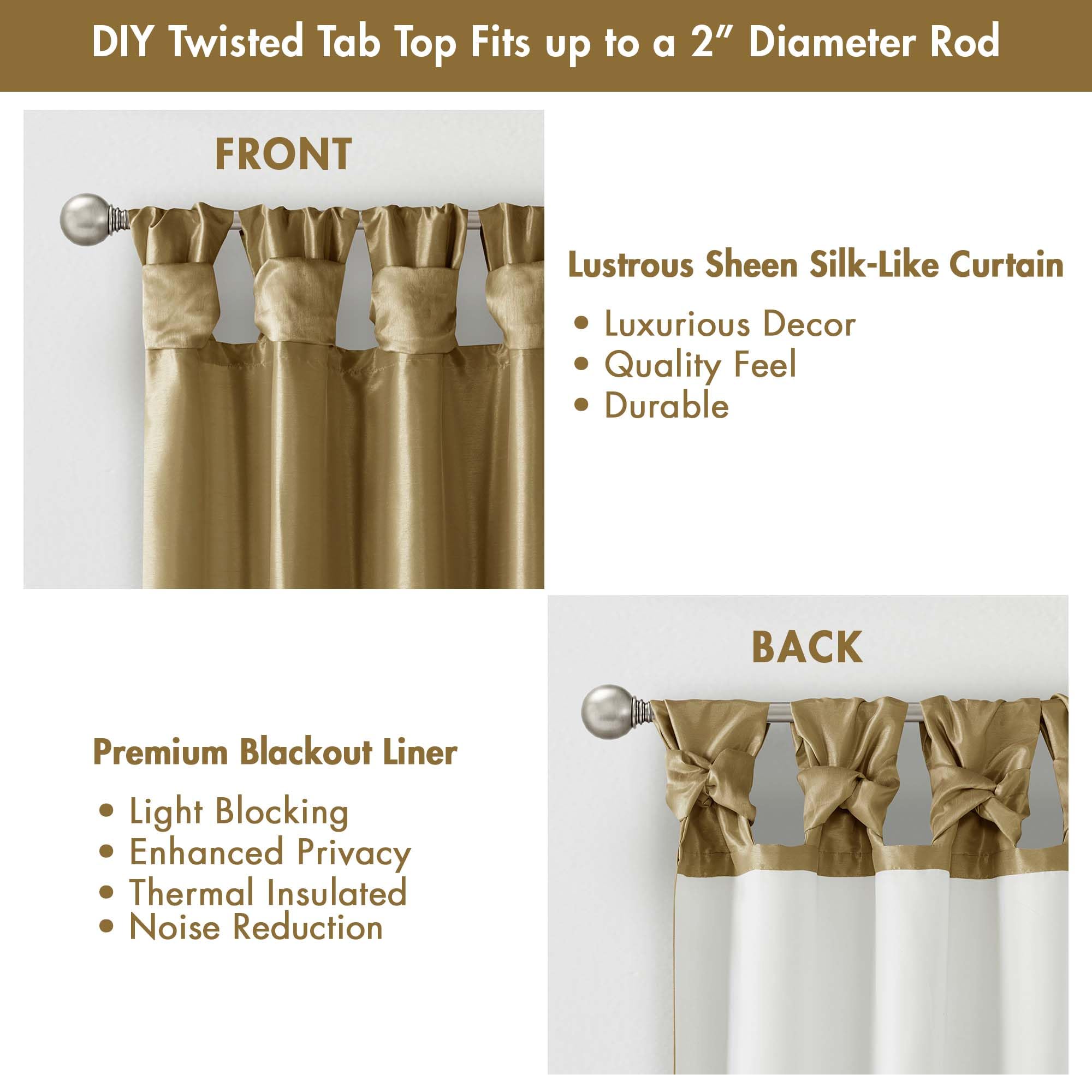 Madison Park Emilia Faux Silk Single Curtain with Privacy Lining, DIY Twist Tab Top - Image 4