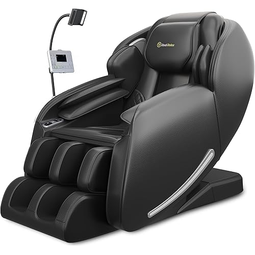 Real Relax 2025 Massage Chair Full Body, Zero Gravity SL-Track Shiatsu Massage Recliner with Heat, APP Control, Child Lock, Body Scan Bluetooth Foot Roller, Favor 06, All Black