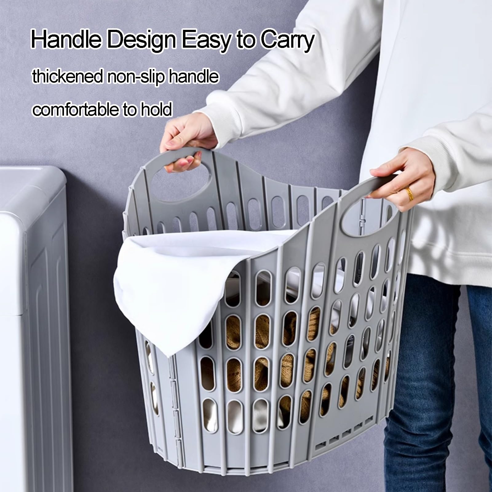 Gtzly Cesto Portabiancheria, Cesto Portabiancheria da Bagno Portatile in Plastica da Parete, Cesto Portabiancheria Pieghevole, Impermeabile for Dormitorio Universitario, Famiglia(White)