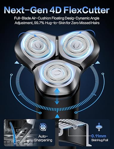 Miniatura 4 de Maquinilla de afeitar eléctrica para hombres, afeitadora eléctrica para hombres, sistema de afeitado giratorio de 3 cuchillas, interruptor táctil,