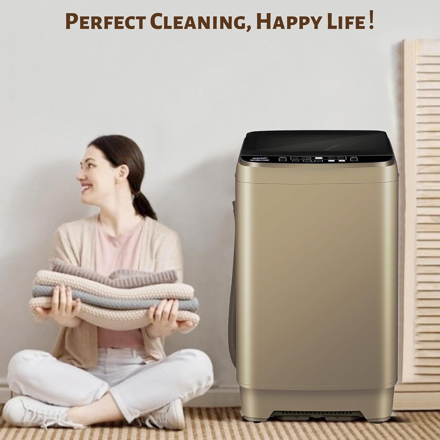 Portable Washing Machine, 20Lbs Large Capacity Portable Washer with 10 Programs & 8 Water Levels LED Display, Apartment Washing Machine with Drain Pump for Dorms, Home, Rv (gold)