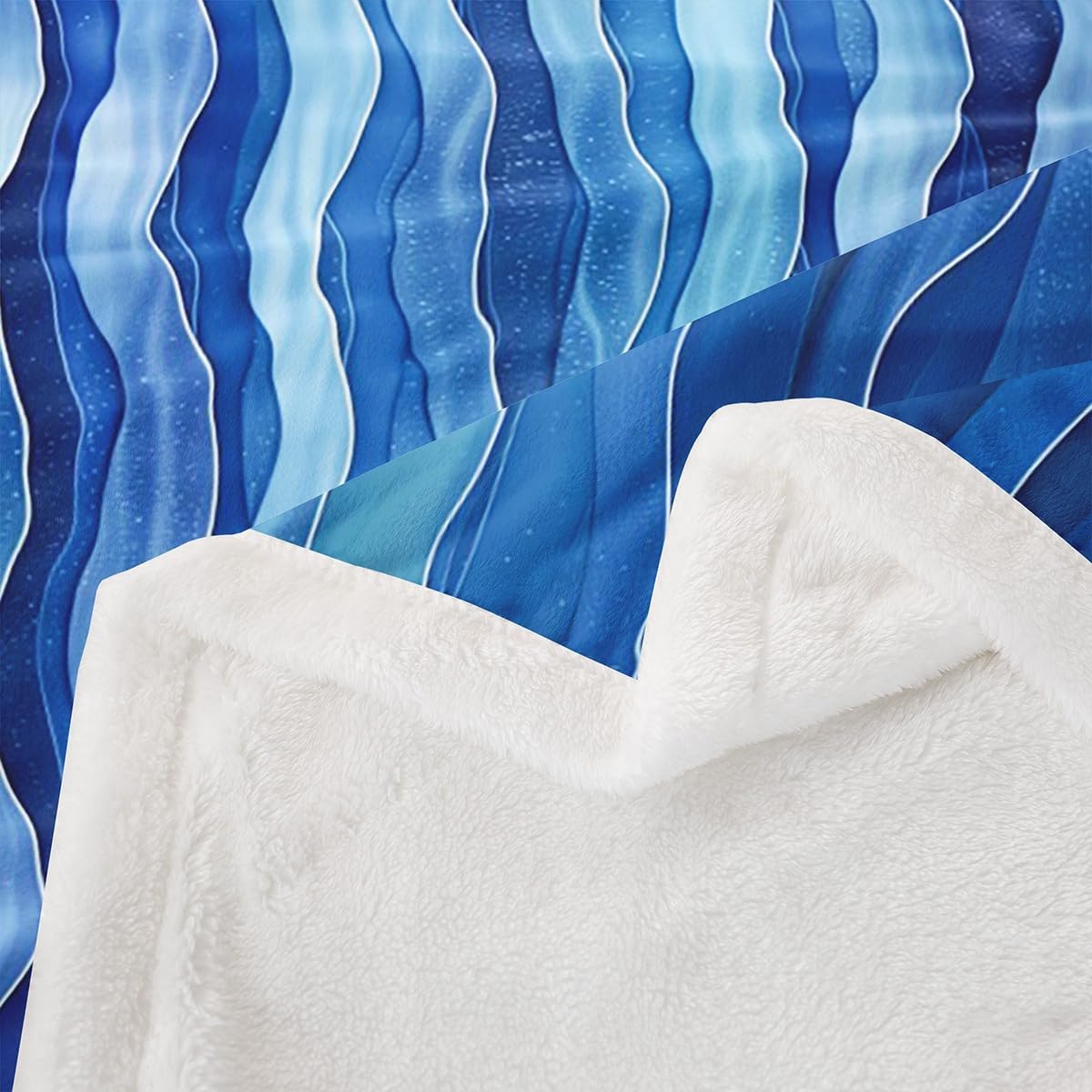 Erosebridal Blue Wavy Line Fleece Blanket Baby 30"x40" Navy Gradient Striped Sherpa Blanket Sea Blue Abstract Line Fuzzy Plush Throw for Kids Boys Girls,Geometric Striped Decor for Bed Couch