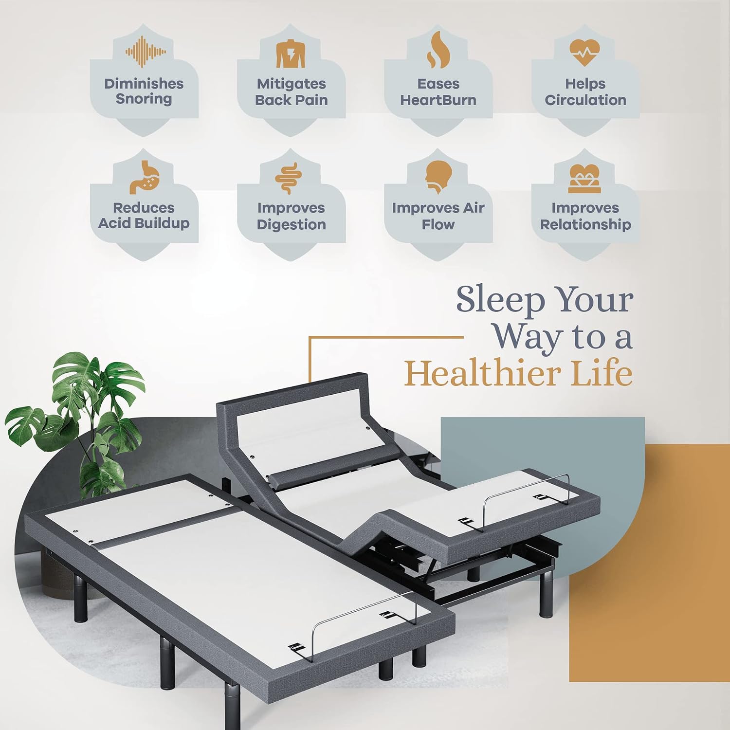 Sven & Son Bliss Adjustable Bed Frame Split King, Electric Bed with Lumbar Support, Wireless Remote, Dual Massage, USB Ports, LED Lighting, Zero Gravity, and More