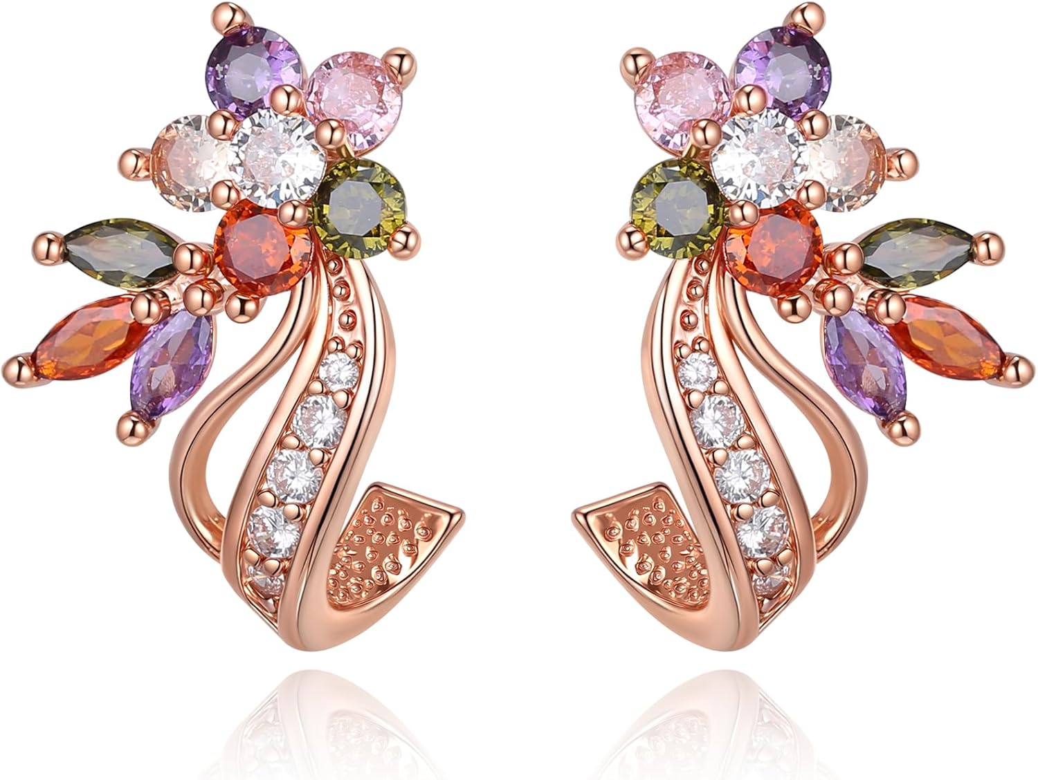 Crysdue Gorgeous Cubic Zirconia Flower Marquise Drop Stud Earrings for Women Trendy Jewelry