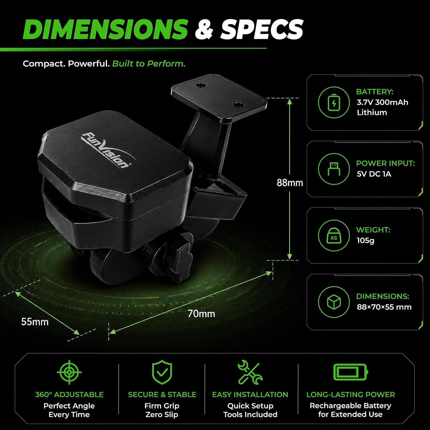 FunVision Green Laser Dart Throw Line - 360° Oche Toe Dart Line Marker with Rechargeable Lithium Battery & USB Power Line