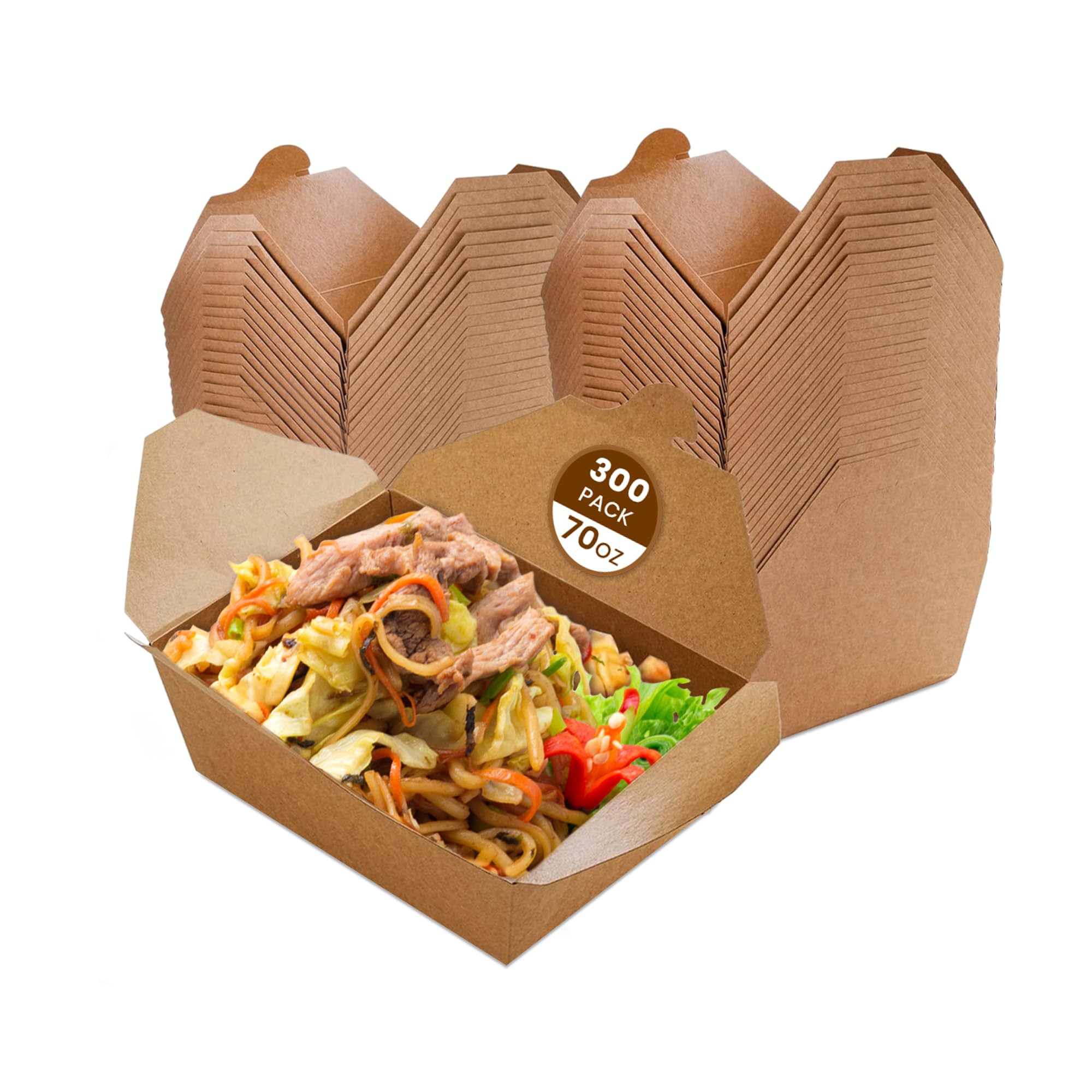 We Can Source It Ltd - No. 3 Kraft Cardboard Food Boxes with Folding Lids - Biodegradable Food Boxes - Takeaway Boxes for Restaurants - 70oz - Pack of 100