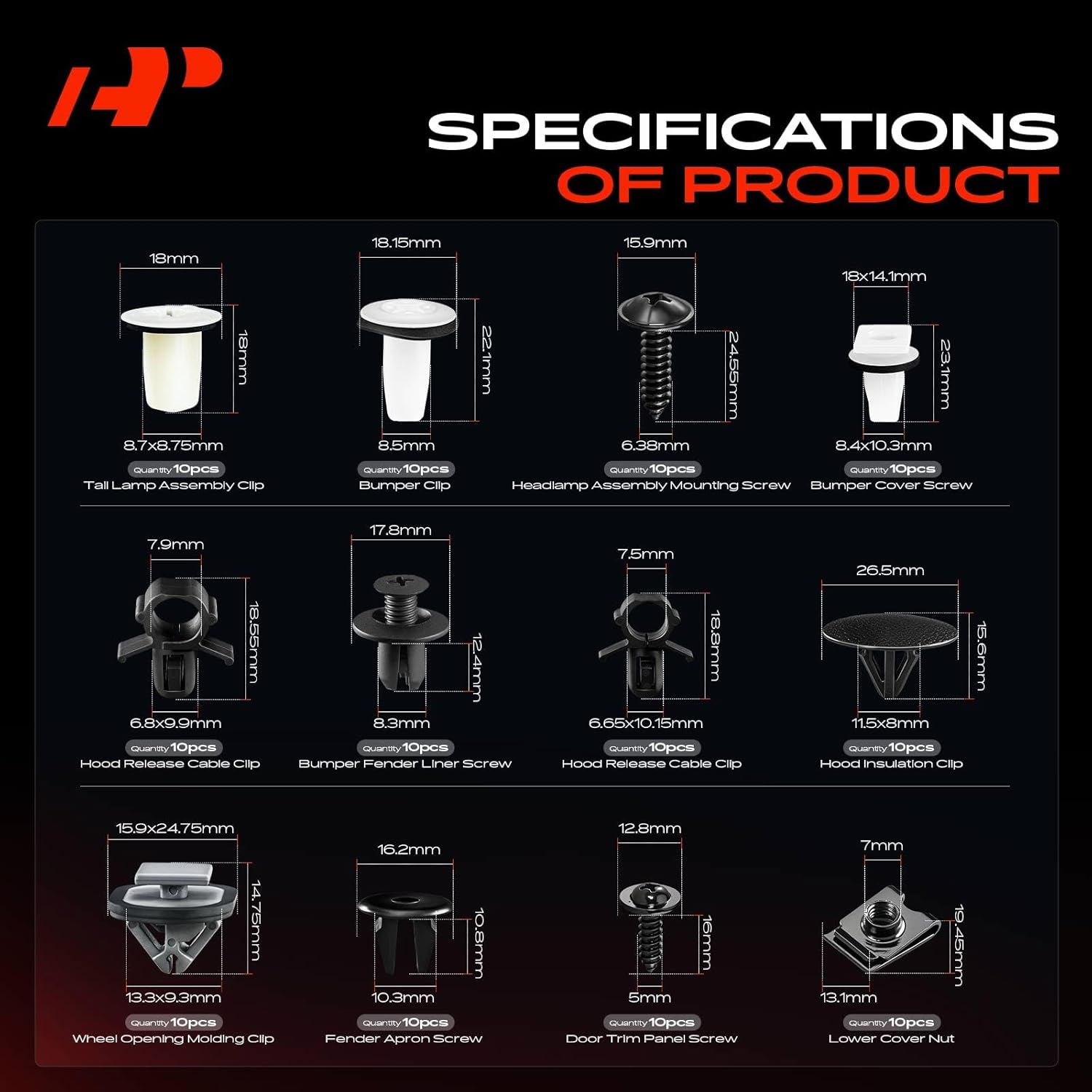 A-Premium 240-Pack (20-Type) Car Retainer Clip Kit Compatible with Kia Sportage 2023-2024 Bumper Cover Fender Door Panel Auto Push Pin Plastic Rivet Fastener Replacement Set w/Removal Tool