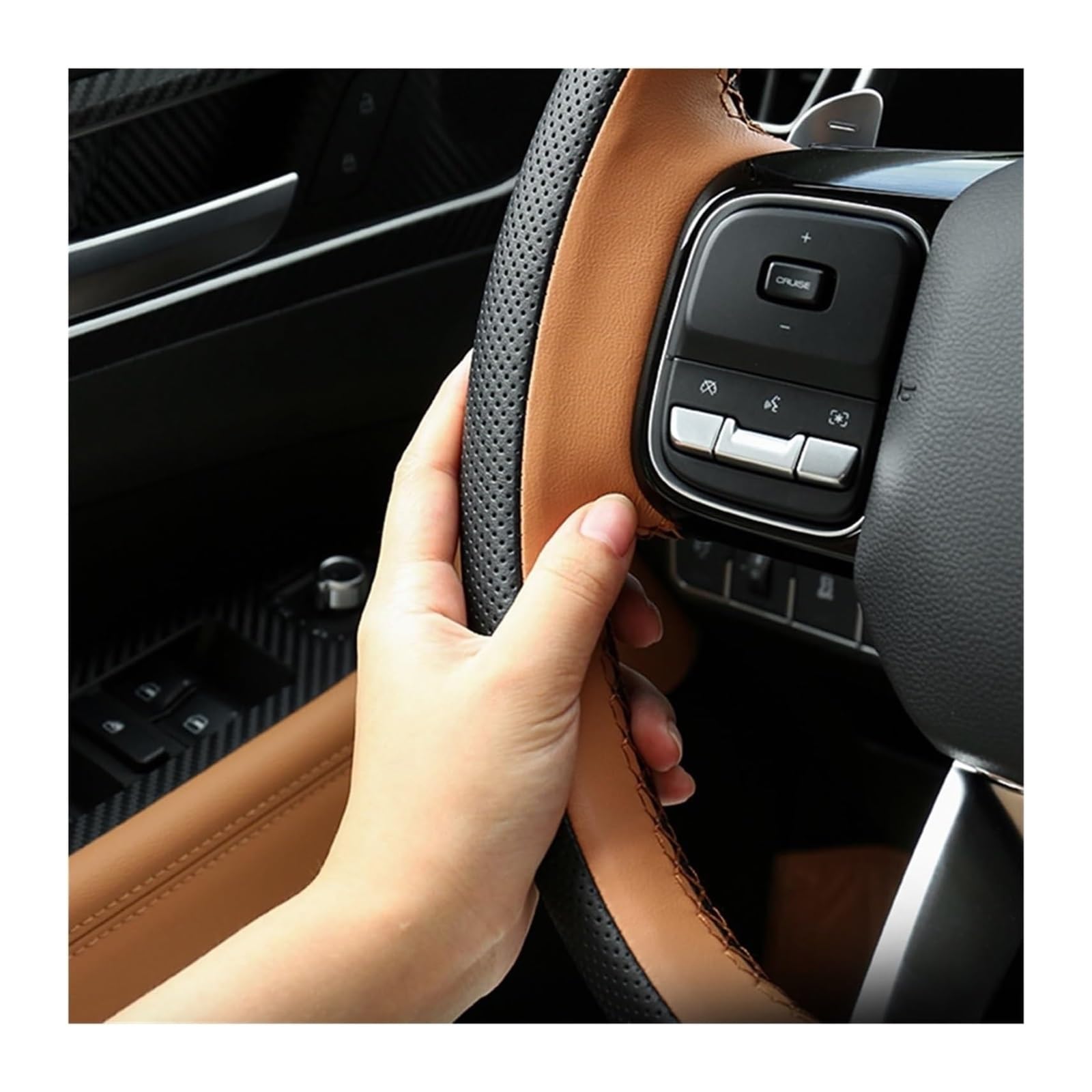Volante Funda Coche para Great Wall Haval H5 II 2023 2024 Funda Volante Cuero Microfibra Cosida A Mano Interior Coche Fundas Protector(Negro)