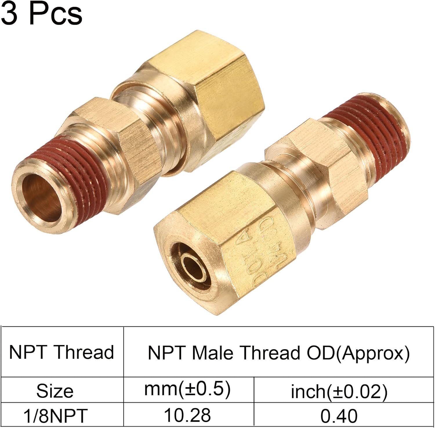 MECCANIXITY Brass Compression Tube Fitting 1/8NPT x 1/4" Tube OD Straight Coupling Adapter, Pack of 3