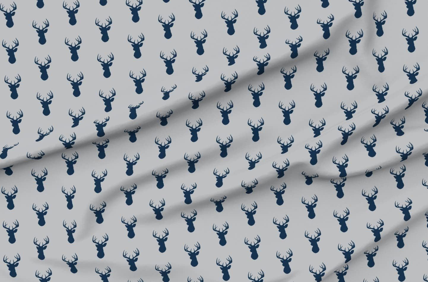 Spoonflower Fabric - Deer, Grey, Navy Blue, Boy, Woodland, Nursery Printed on Polartec(R) Fleece Fabric by The Yard - Sewing Blankets Loungewear and No-Sew Projects