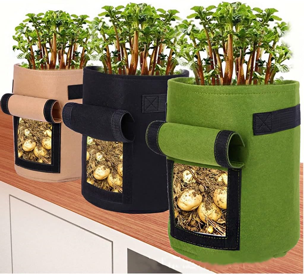 Aeration Fabric Pots Thickened Non-Woven Plant Bag Seedling Bag with Handle Flower Pot Bag Suitable for Vegetable Potato Plant Growth Bag 3 Packs Grow Bags (Color : C, Size : M30*35)