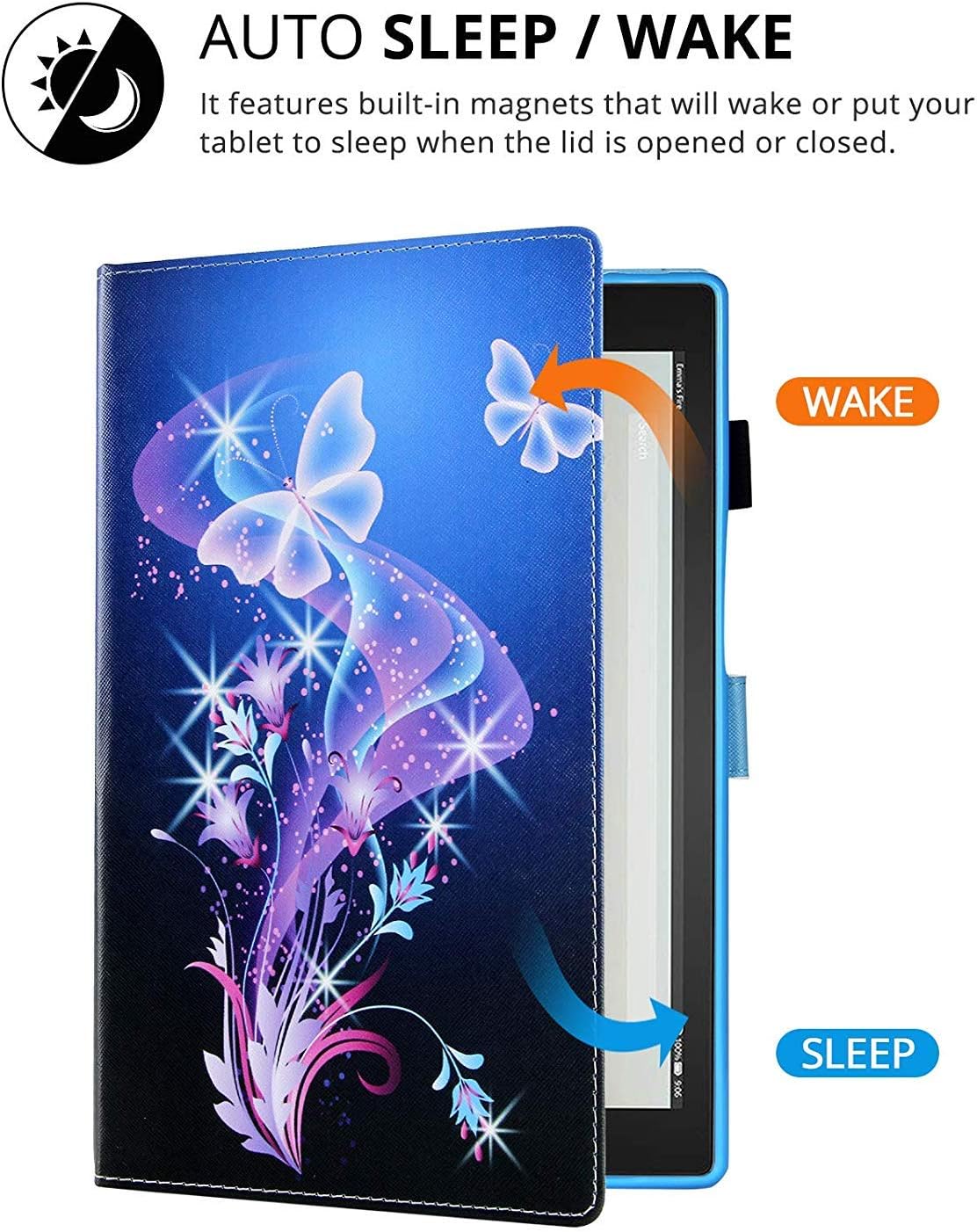 Dteck All-New Fire HD 10 Case - Slim Fit PU Leather Multi-Angle Stand Cover with Photo Frame Auto Wake/Sleep for Amazon Kindle Fire HD 10.1" Tablet (6th/7th Gen, 2017/2016 Release), Fancy Butterfly