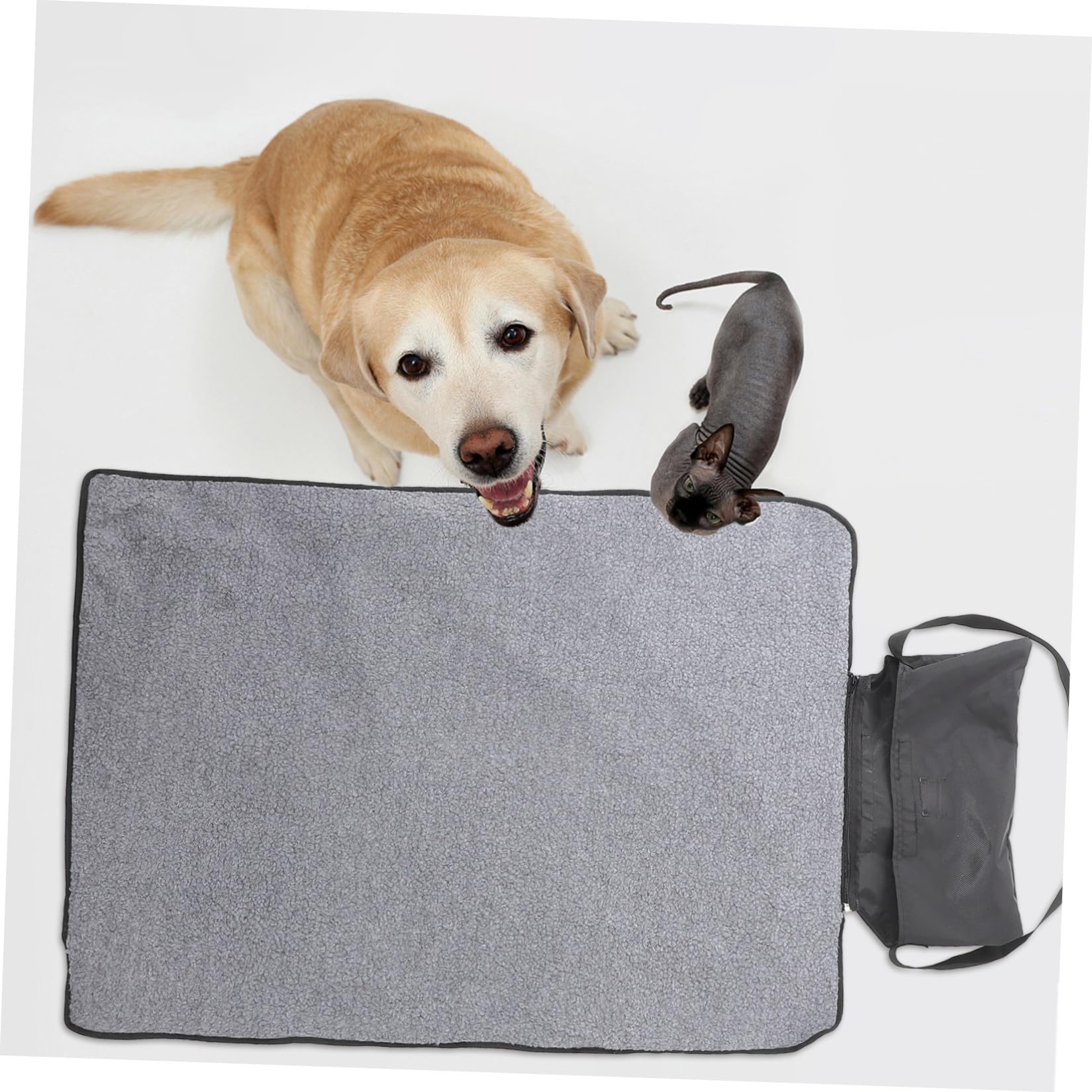 Alfombrilla Térmica Plegable para Mascotas y Perros, Portátil, Negra | Lana Suave, Formato Rectangular, Bolsa Lateral Cremallera, para Exterior o Cama, Fácil de Guardar