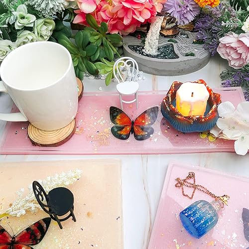 Miniatura 5 de Bandeja rodante de resina epoxi, moldes de silicona con bordes elevados con marcos fijos, cuadrada y rectangular, tamaño grande de 3 en juego