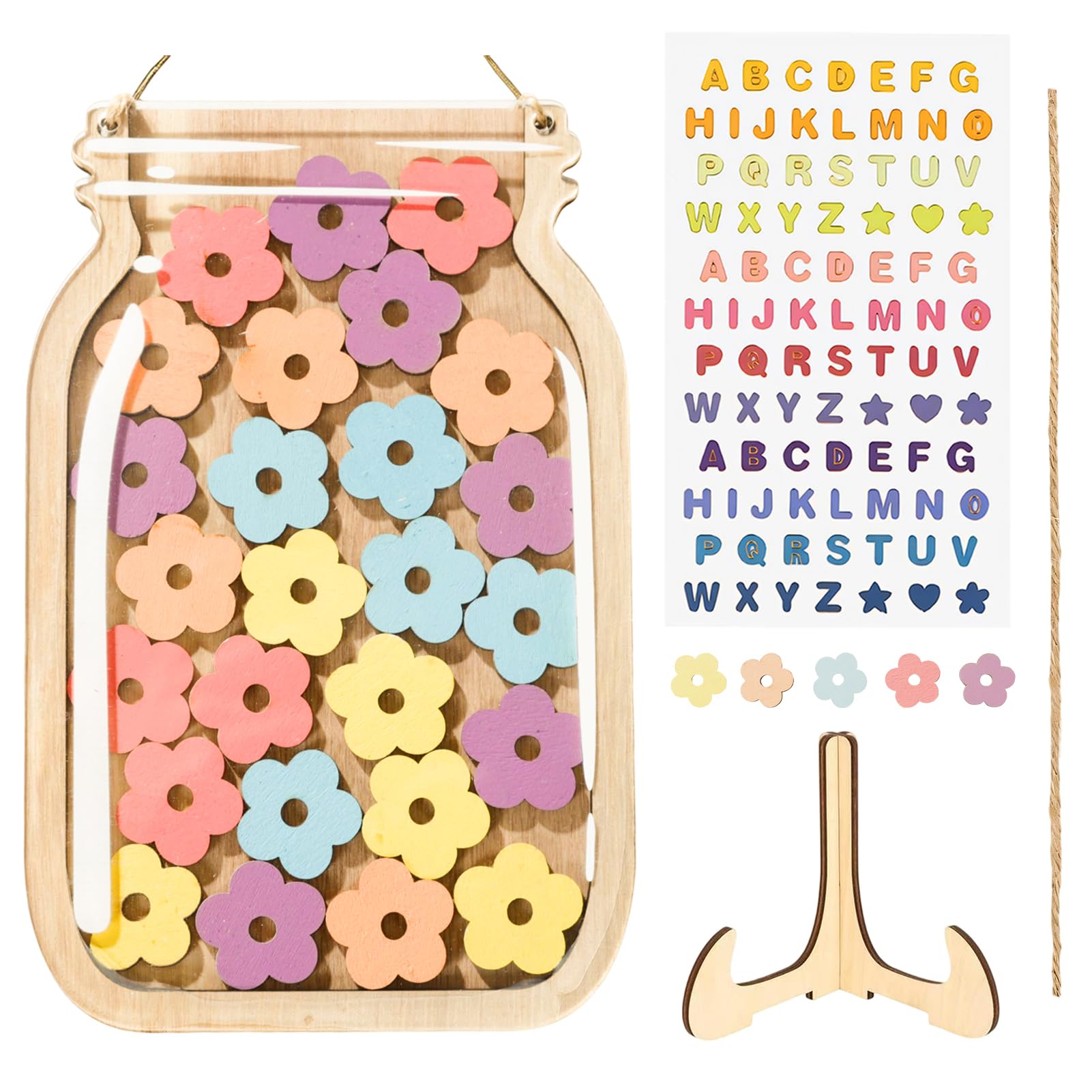Flower Reward Jar, 30Pcs Reward Jars for Children with Flowers, Good Behaviour Chart Reward Pot, Flower Jar Reward System for Home School Classroom Teacher Parent with Alphabet Stickers