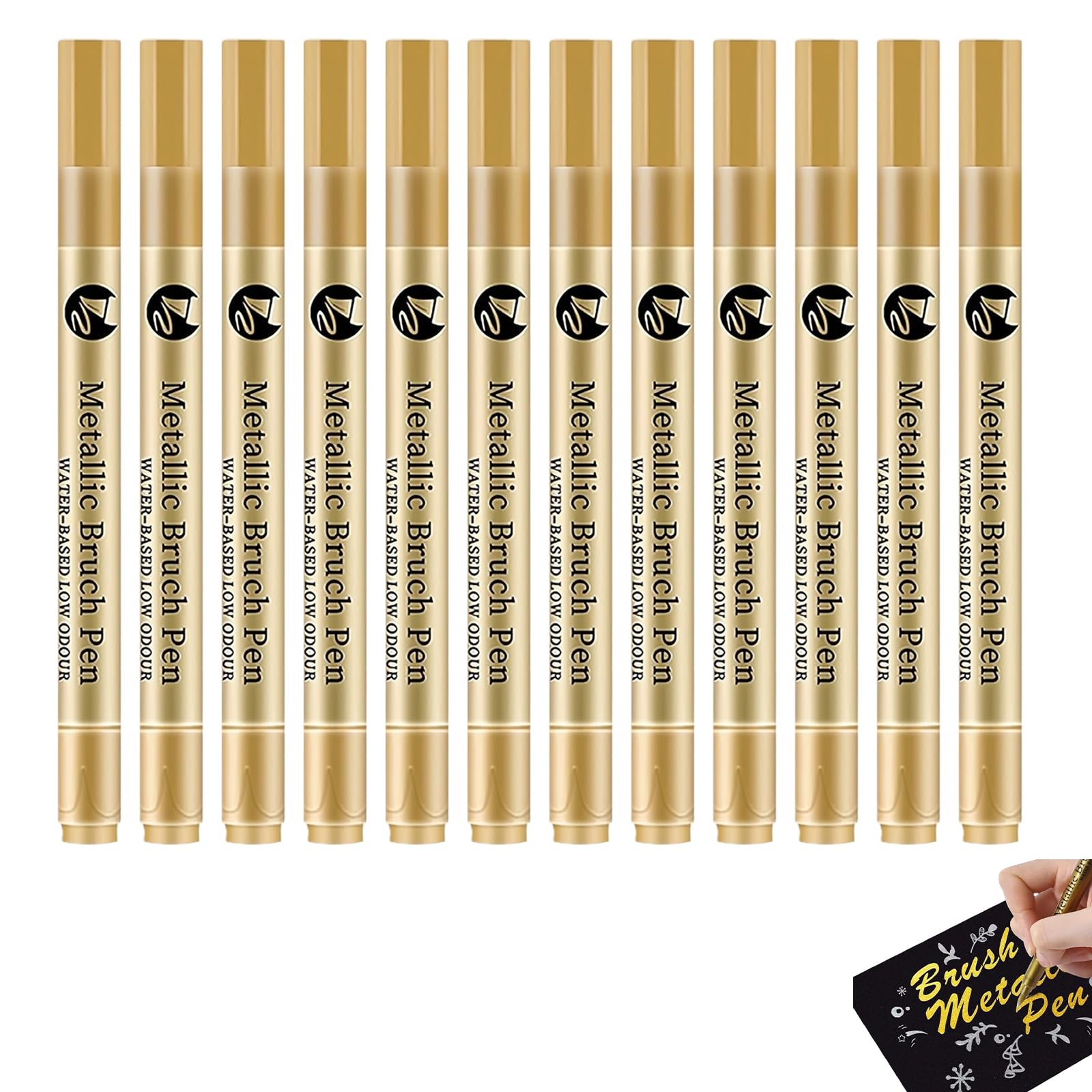 Hyleon 12Pcs Acrylic Paint Pens, Gold Pen Metallic, Quick Dry Waterproof, Metallic Marker Pens for Rocks, Glass, Wood, Ceramic, Fabric, Paper, Colouring Book, Christmas DIY Crafts Art Supplies