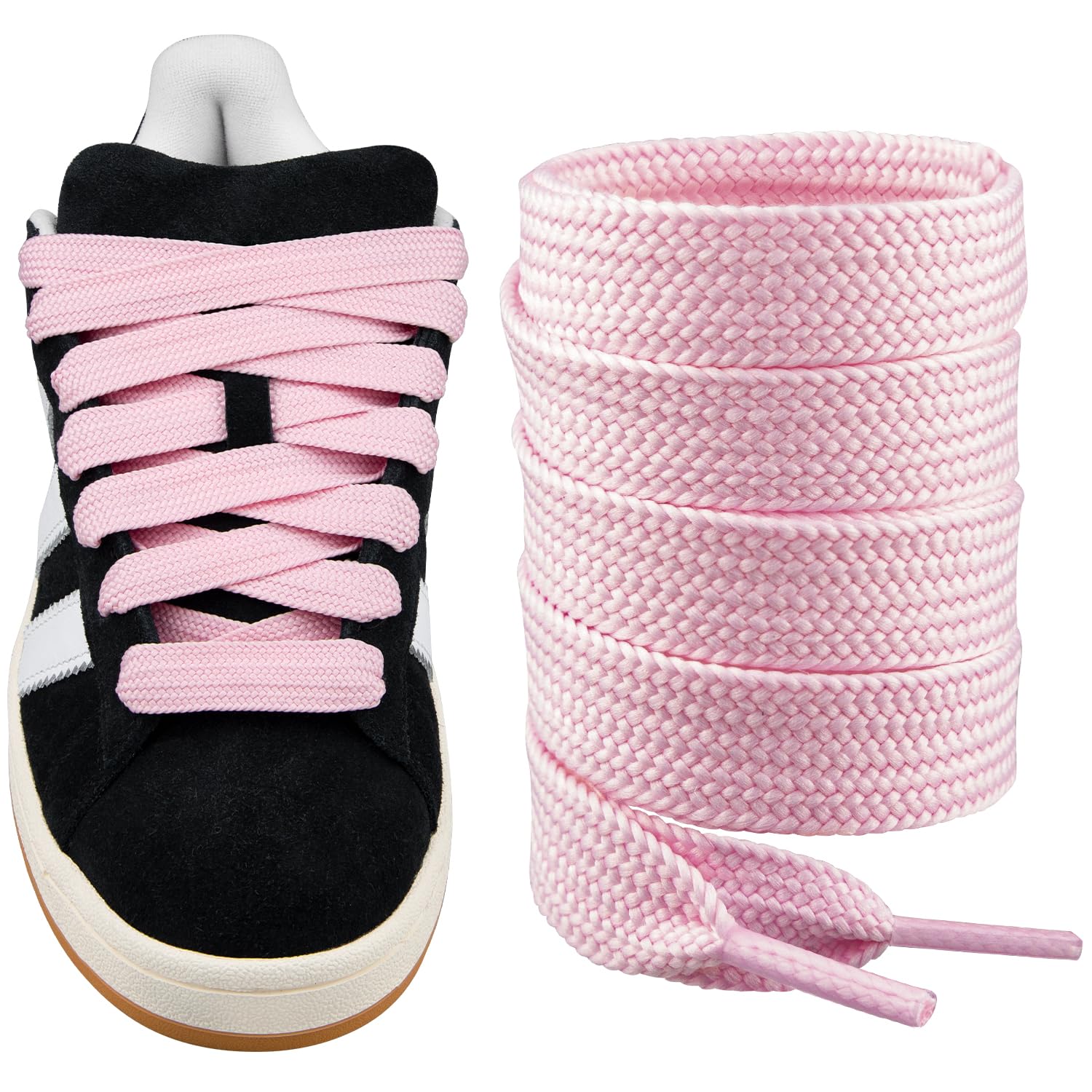 Endoto Schnürsenkel für Adidas Campus 00s Sneaker Schuhe, 16MM Flache Dicke Breite Schuhbänder Ersatz Shoelaces Laces (Hellrosa,54 Zoll)