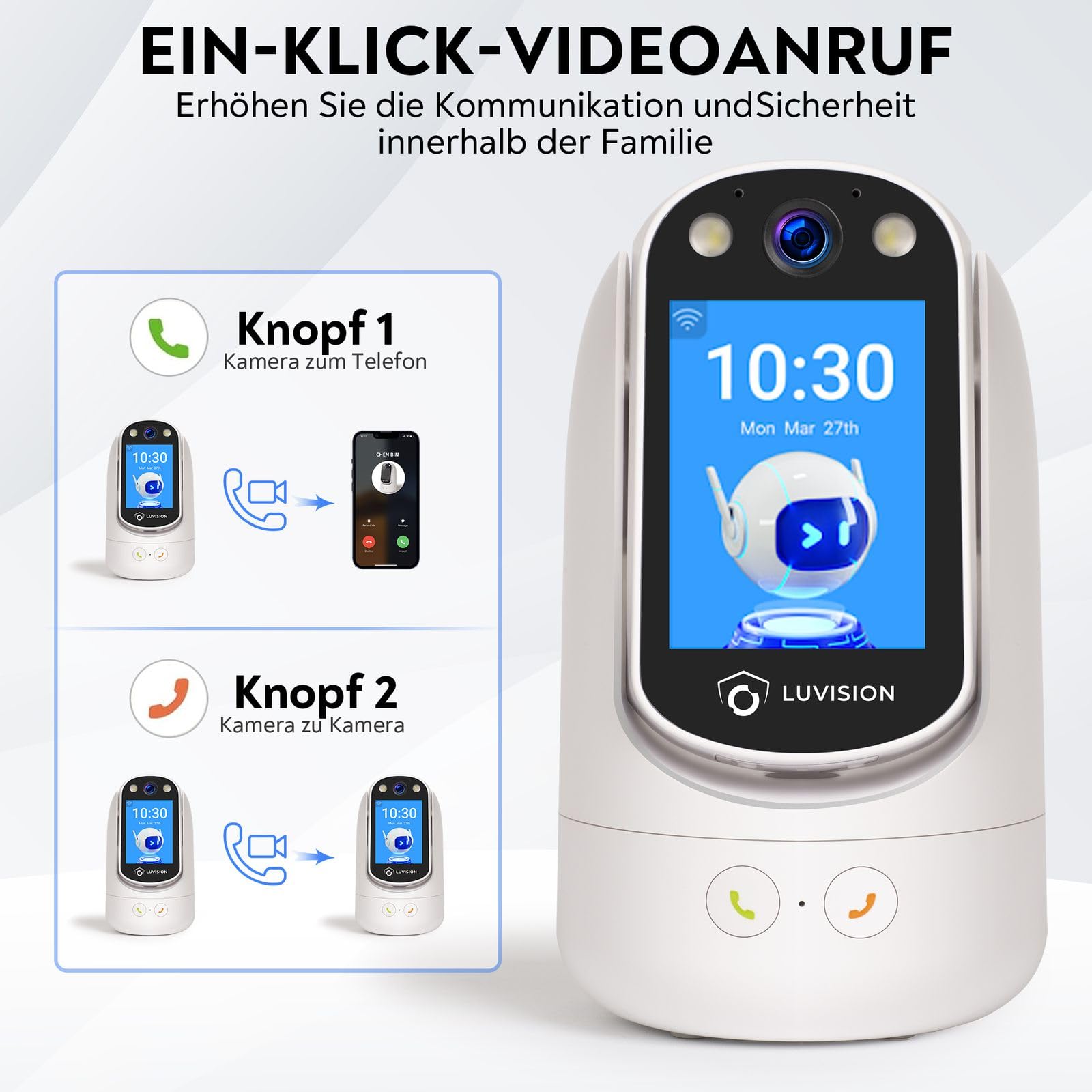 WLAN PTZ Überwachungskamera Auto-Tracking Video Anrufkamera, Telefonkamera mit Gegensprechfunktion für Kinder Senioren und Haustier Überwachung mit App, Nachtsicht, KI Bewegungsverfolgung