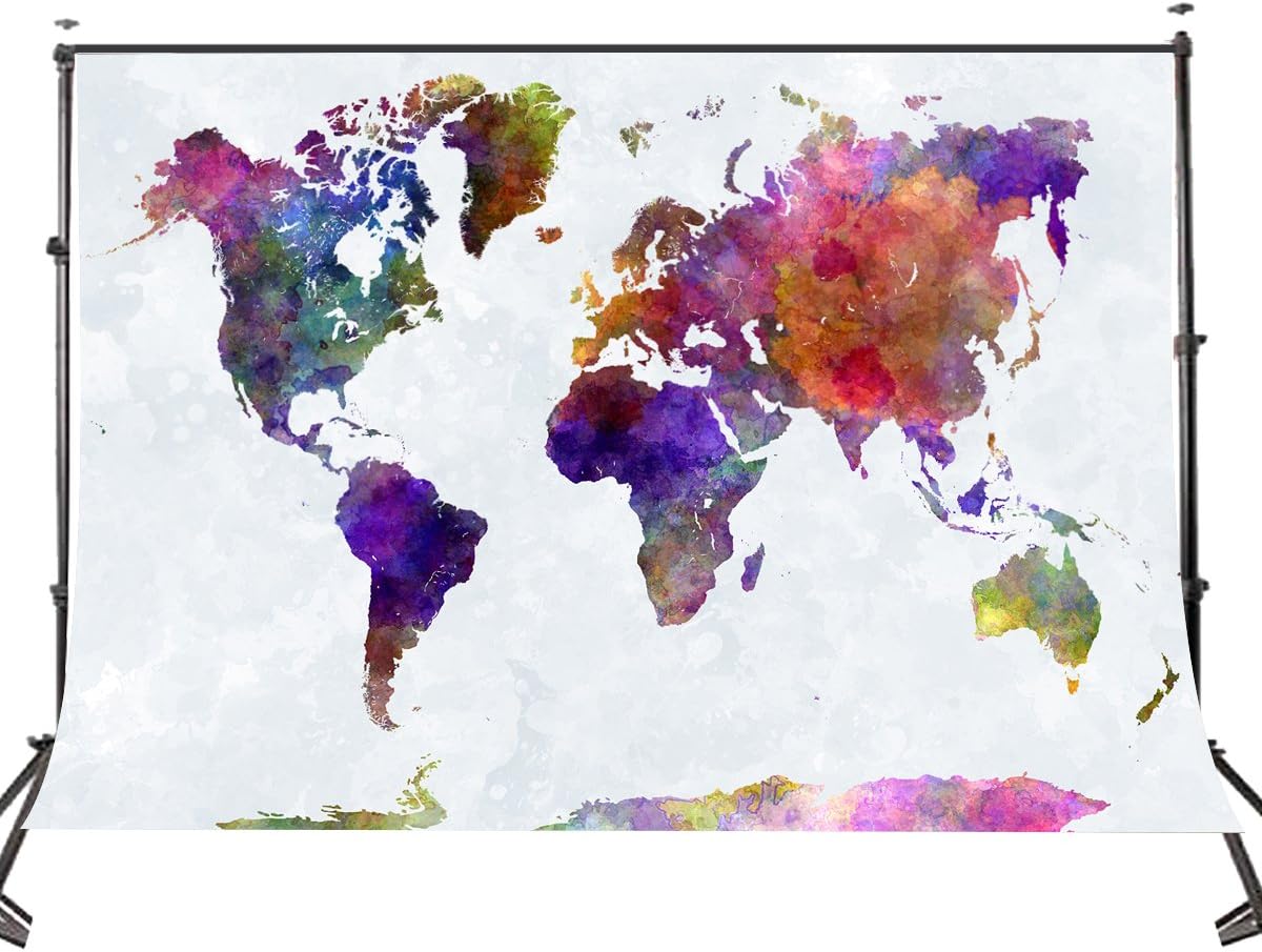 Lyly Country 7×5 FT Polyester Mottled Watercolor Maps Photography Backdrops Two Fish Art Studio Background Props LY060