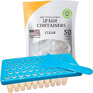 Lip Balm Container Tray Kit with Fill Tray and Spatula, BPA Free, Made in the USA, Includes 50 Clear Containers with Caps (0.15 oz each) by Mary Tylor Naturals