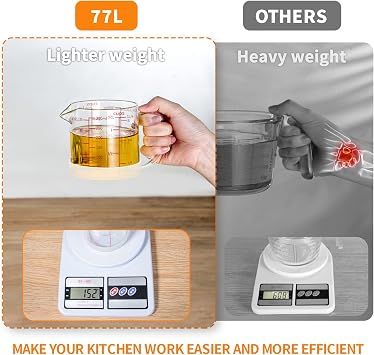 77L Glass Measuring Cup, 1 1/4-Cup/300 ML Liquid Measuring Cups, Measuring Cup With Handle and V-Shaped Spout, Glass Beaker with Three Scales (OZ, Cup, ML), Dishwasher/Freezer/Microwave Safe