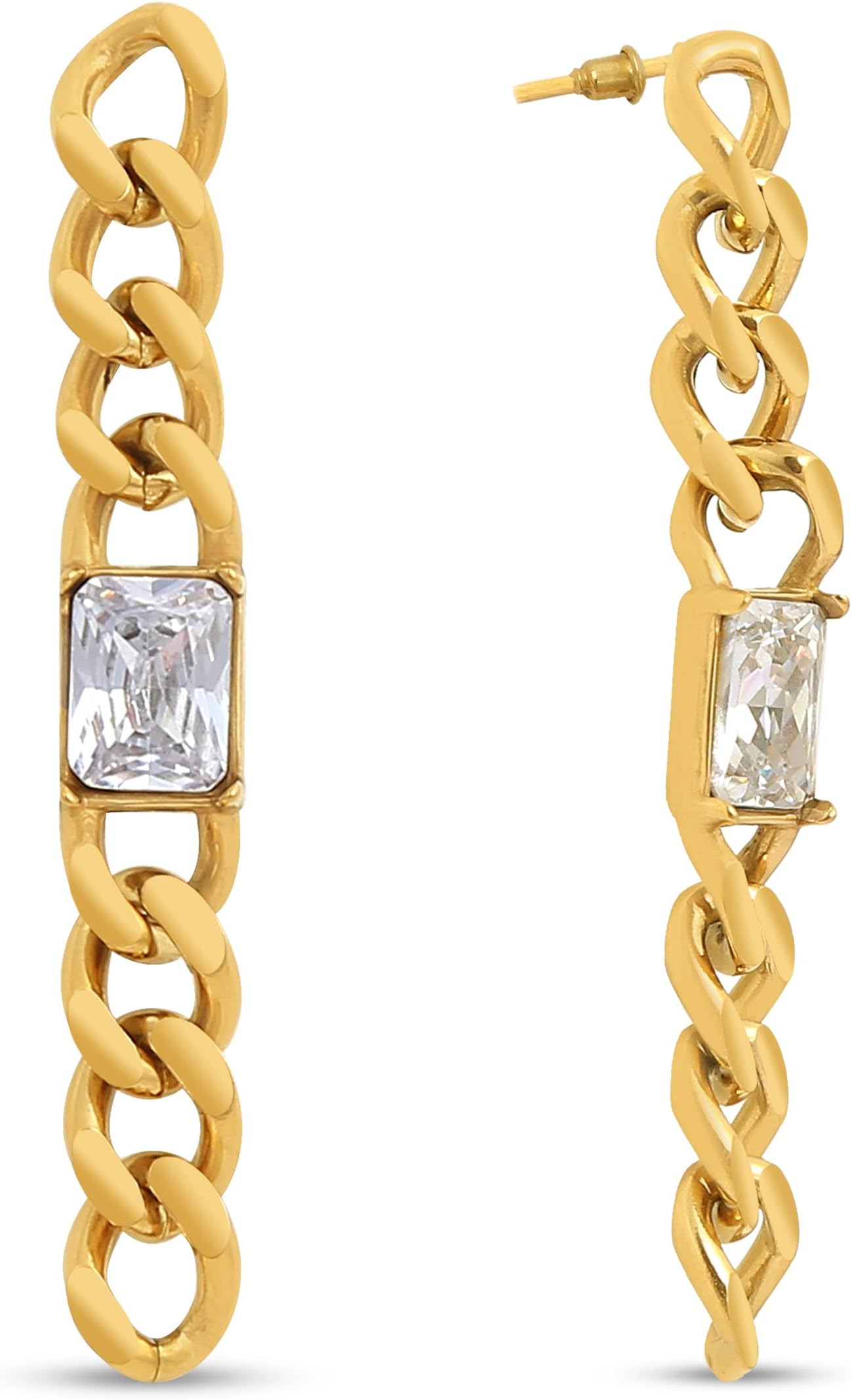 9STONEChain Drop Earrings for Women and Girls | Zircon Studded | Anti Tarnish | Waterproof | 18Kt Gold Plated | Hypolergenic | Sweatproof