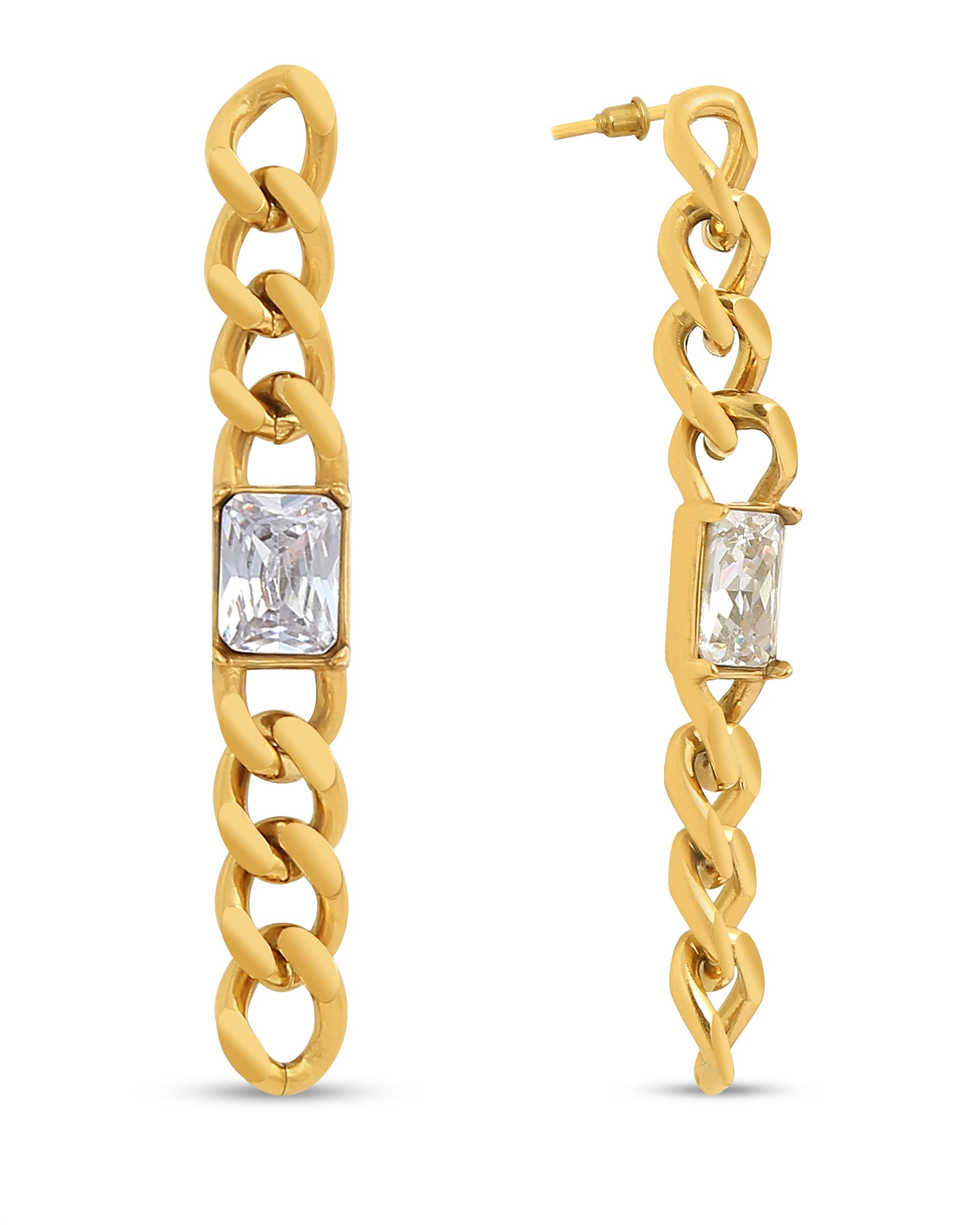 9STONEChain Drop Earrings for Women and Girls | Zircon Studded | Anti Tarnish | Waterproof | 18Kt Gold Plated | Hypolergenic | Sweatproof