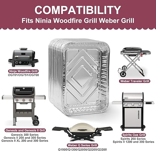Miniatura 2 de Paquete de 50 bandejas de goteo compatibles con parrillas de gas Ninja OG701 OG751 OG700, Weber Q , Spir, Genesis II LX 200 y 300 Series, bandeja de