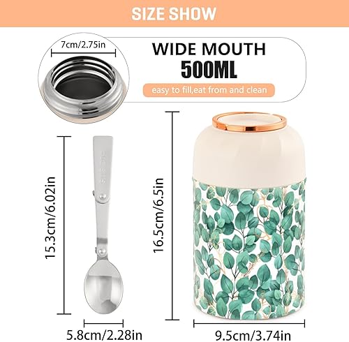 Miniatura 3 de Green Leaves Food Jar with Spoon Stainless Steel Vacuum Insulated Food Container 17 oz Thermos for Lunch