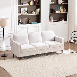 Kingfun 80" Chenille Sofa, 3 Seater Couch, Mid Century Modern Couches with Solid Wood Legs for Living Room & Bedroom, Silver Gray