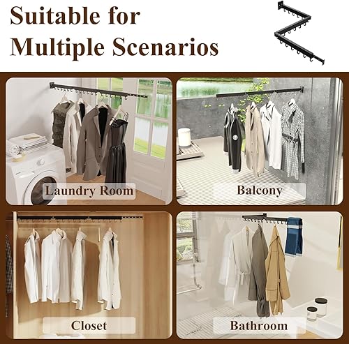 Miniatura 7 de SVELTHOME - Tendedero de secado de ropa plegable para montaje en pared, retráctil de tres pliegues, ahorro de espacio para cuarto de baño (negro)
