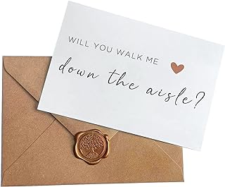 Joyfulmap Will You Walk Me Down the Aisle Card,Wedding Proposal Card with Kraft envelope and wax seal, Elegant line lettering printed on heavyweight card stock, Card for Dad, Uncle, Brother, Stepdad
