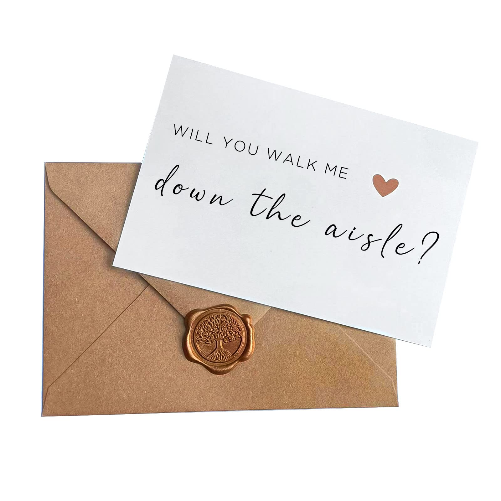 Joyfulmap Will You Walk Me Down the Aisle Card,Wedding Proposal Card with Kraft envelope and wax seal, Elegant line lettering printed on heavyweight card stock, Card for Dad, Uncle, Brother, Stepdad