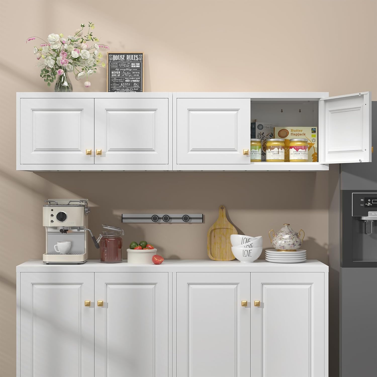 15" Wall Upper Storage Cabinet,Metal Bathroom Wall Mounted Cabinet, White Storage Cabinet for Basement,Livingroom Home Office