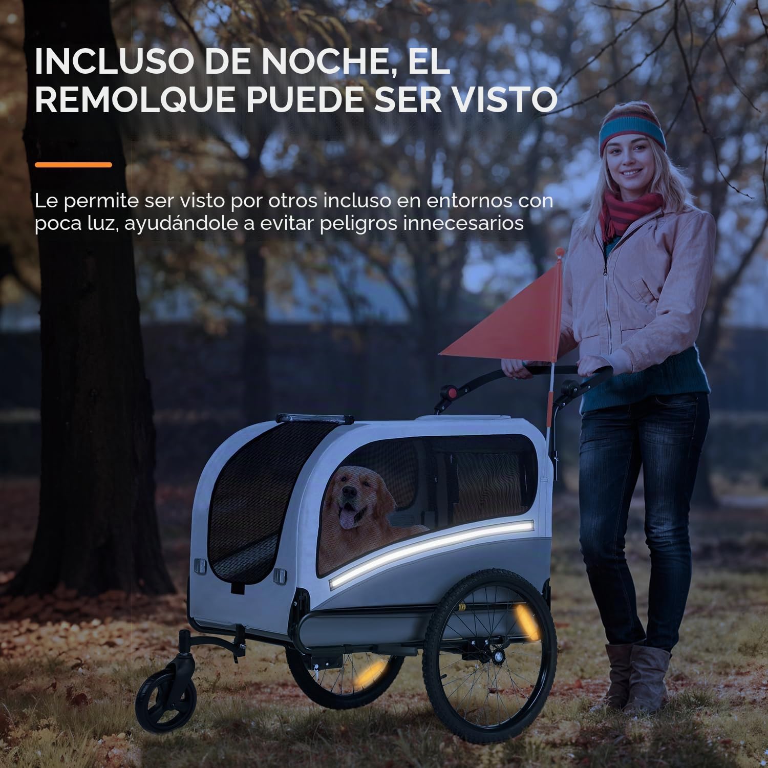 SEPNINE® Remolque de Bicicleta 2 en 1 XXL para Perros, con Apertura Superior, reflectores, Tiras Reflectantes, Barra Deslizante y Enganche Universal, Carga máxima 50 kg