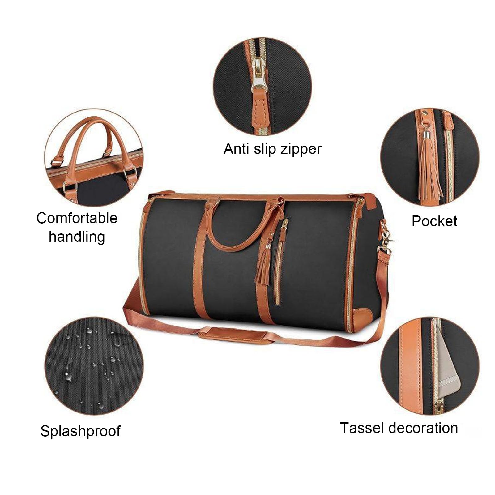 BRRNOO Borsa da Viaggio in Pelle PU con Tracolla, Large Capacity, for