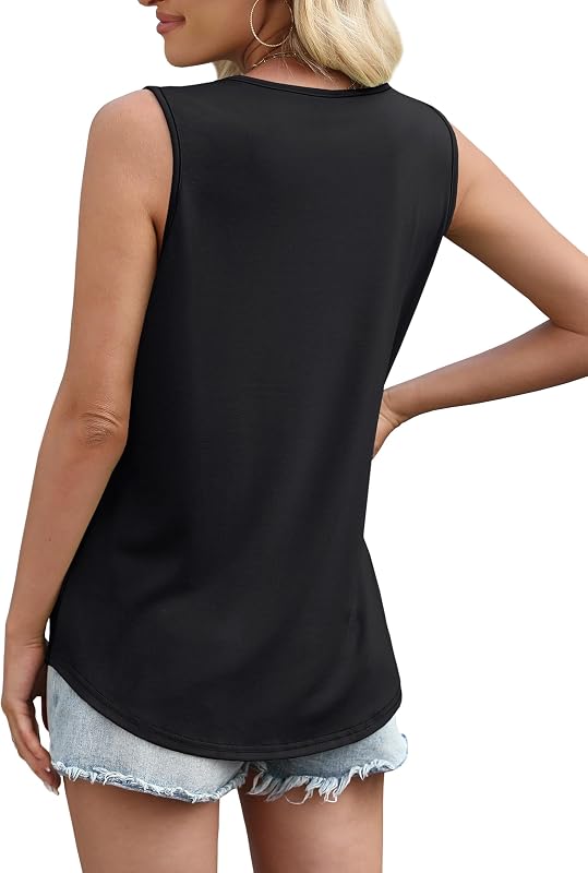 WIHOLL Plus Size Spring Clothes for Women Summer Spring Tank Dressy Business Casual Basic Tunic Square Neck Shirts Black 3XL image 6