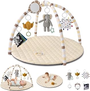 Blissful Diary Baby Play Gym Tummy Time Mat with 6 Detachable Sensory Toys - Sandy Beige Development Essential