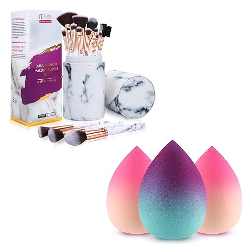 DUAIC - Juego de brochas de maquillaje y esponjas de 15 piezas de brochas de maquillaje de mármol con 3 esponjas de mezcla de belleza degradadas disponible en Yaxa Guatemala