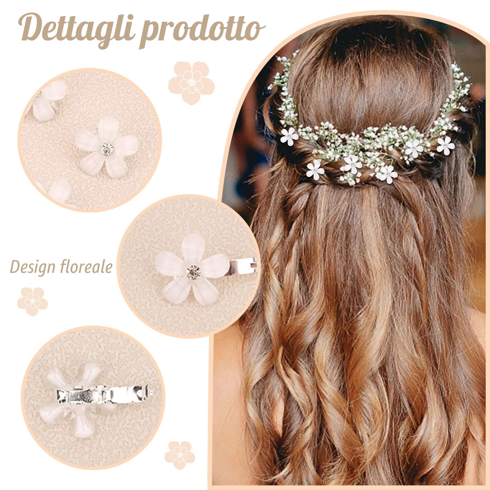 Mezrkuwr 10 Mini Fermagli per Capelli Bianchi con Strass - Graziosi Accessori Decorativi per Acconciature da Sposa - Forcine Floreali