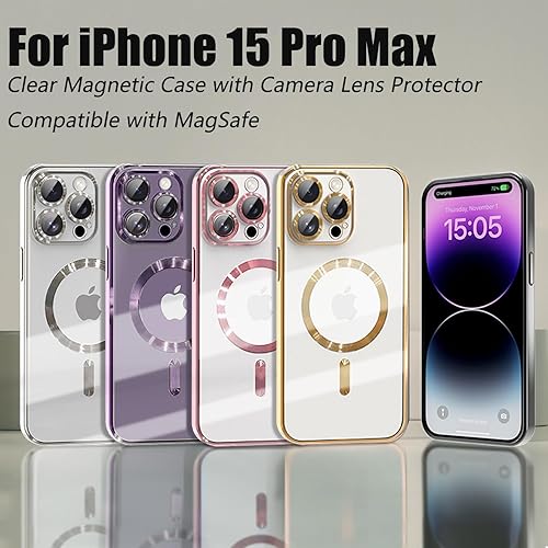 Miniatura 9 de Misscase Funda MagSafe para iPhone 15 Pro Max con protector de lente de cámara, protección completa, funda magnética transparente compatible con