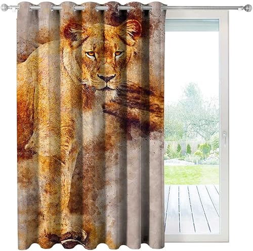 Lioness - Cortinas de arte de aspecto salvaje para sala de estar, 1 panel, 59 pulgadas de ancho x 80 pulgadas de alto