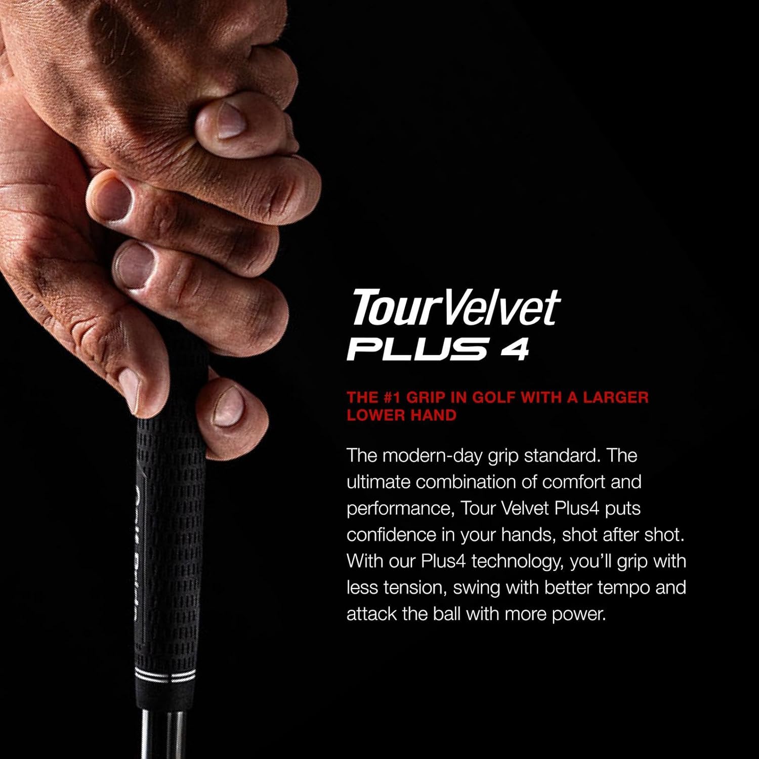 Golf Pride Tour Velvet Plus4 Golf Club Grip - Best All-Around Grip with Larger Lower Hand - Slip-Resistant Durable Rubber with Uniform Plus-Sign Texture