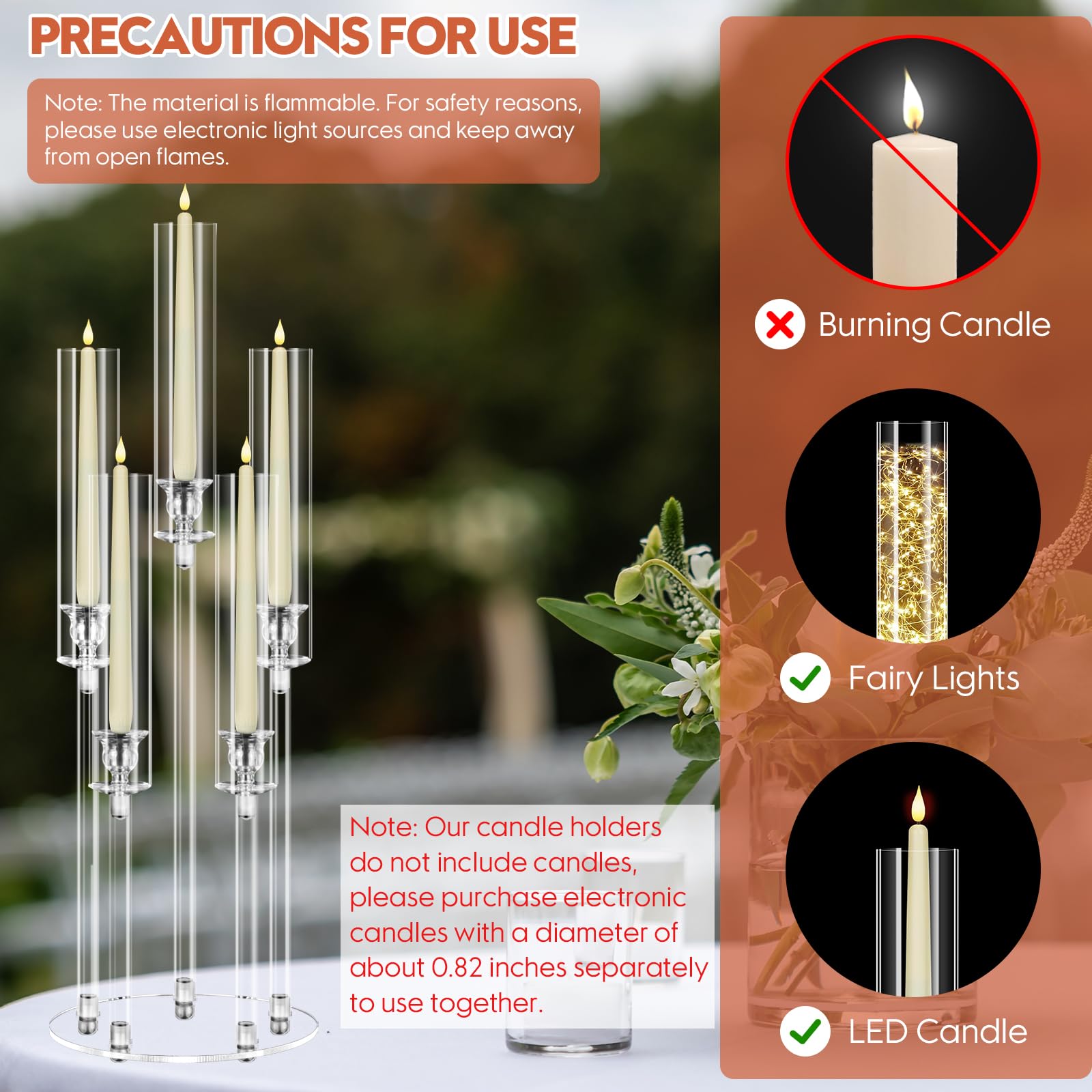 1 Set 5 Arm Acrylic Candelabra Centerpieces, MSDADA 68 cm Tall Clear Candle Holder - Image 3