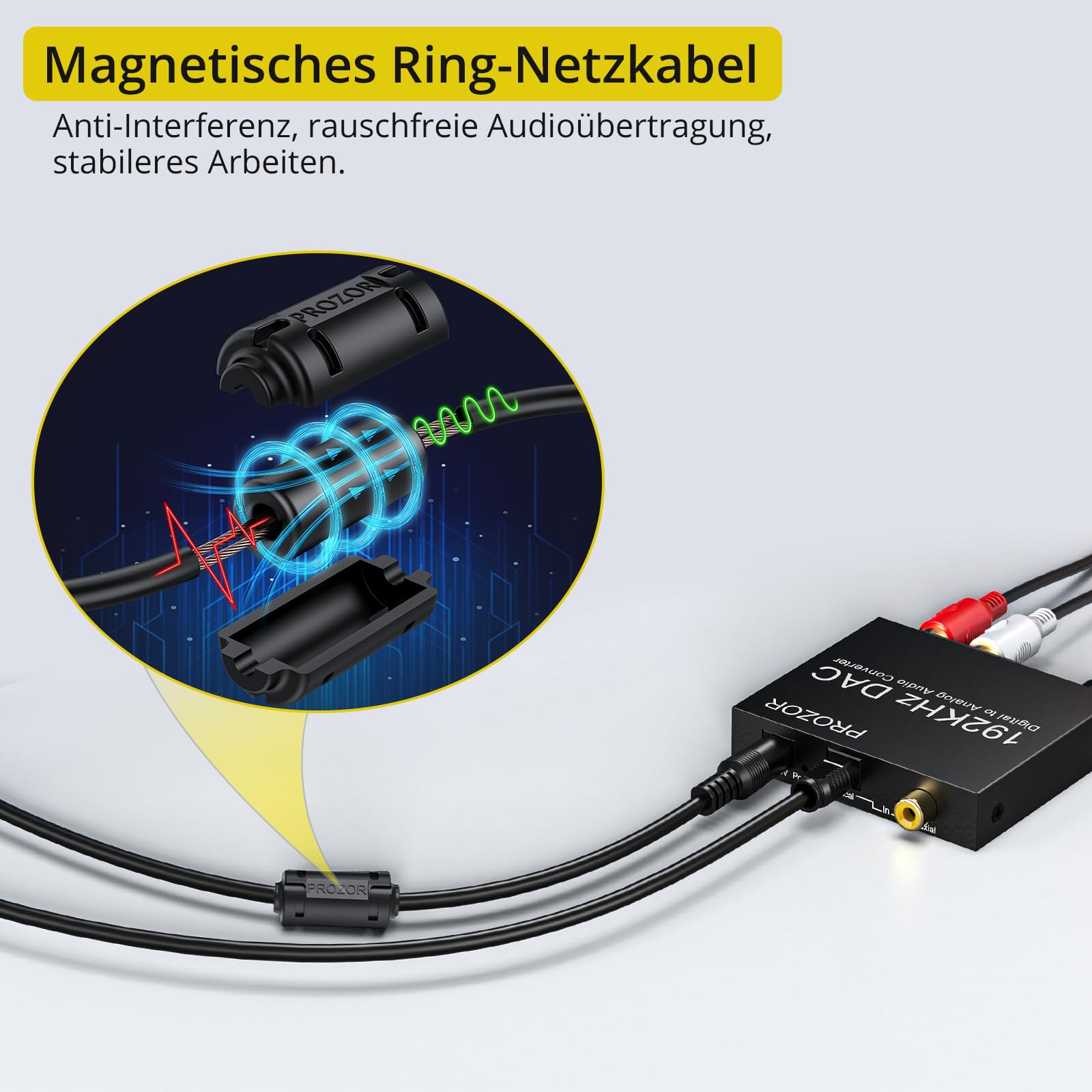 PROZOR DA Wandler 192kHz DAC Konverter Lautstärkeregler Digital SPDIF optischer Koaxial Toslink zu Analog Stereo Audio L/R RCA 3,5 mm Klinkenstecker